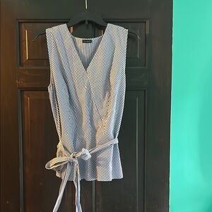 Talbots Navy and White Striped Wrap Blouse